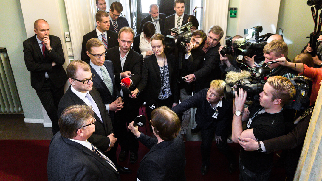Hallitusneuvotteluinfo Valtioneuvoston juhlahuoneistossa 25.5.2015.