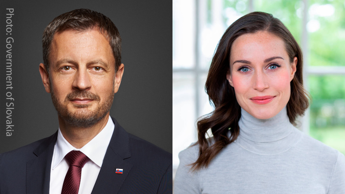 Kuvassa Slovakian pääministeri Eduard Heger ja Suomen pääministeri Sanna Marin