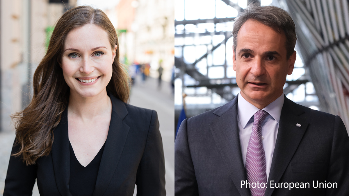 In the photo Prime Minister Sanna Marin and Greek Prime Minister Kyriákos Mitsotákis