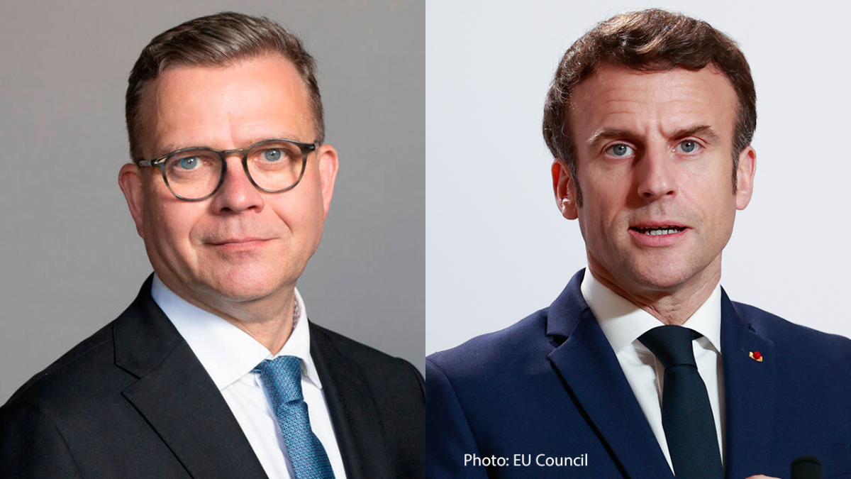 In the photo Petteri Orpo, Finland's Prime Minister and Emmanuel Macron, President of France.