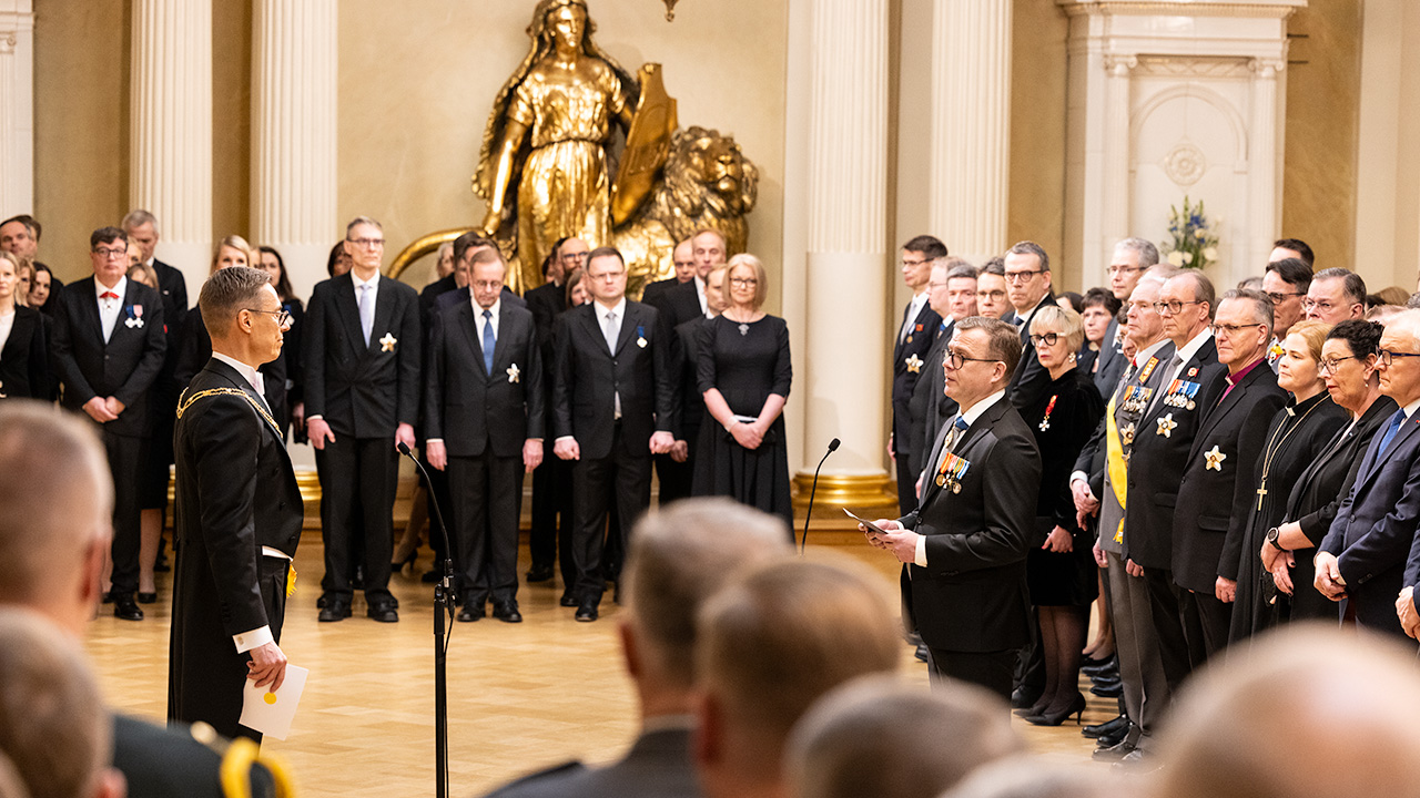Salutations du Premier ministre Petteri Orpo au Président de la République Alexander Stubb le 1er mars 2024