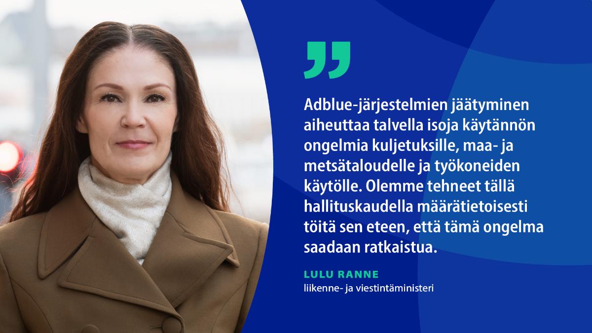 Liikenne- ja viestintäministeri Lulu Ranne.