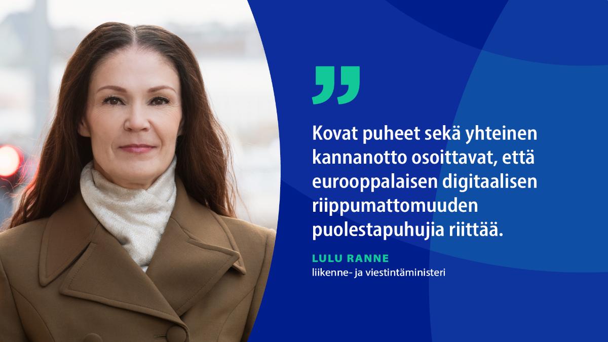 Liikenne- ja viestintäministeri Lulu Ranne.