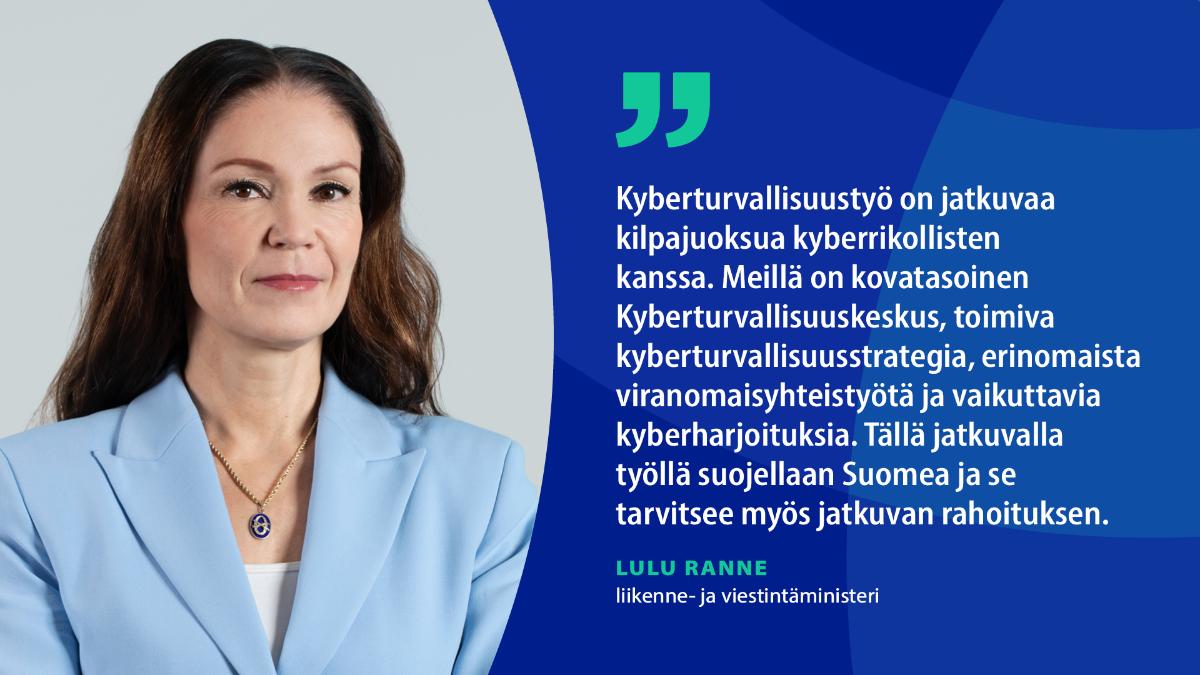 Liikenne- ja viestintäministeri Lulu Ranne.