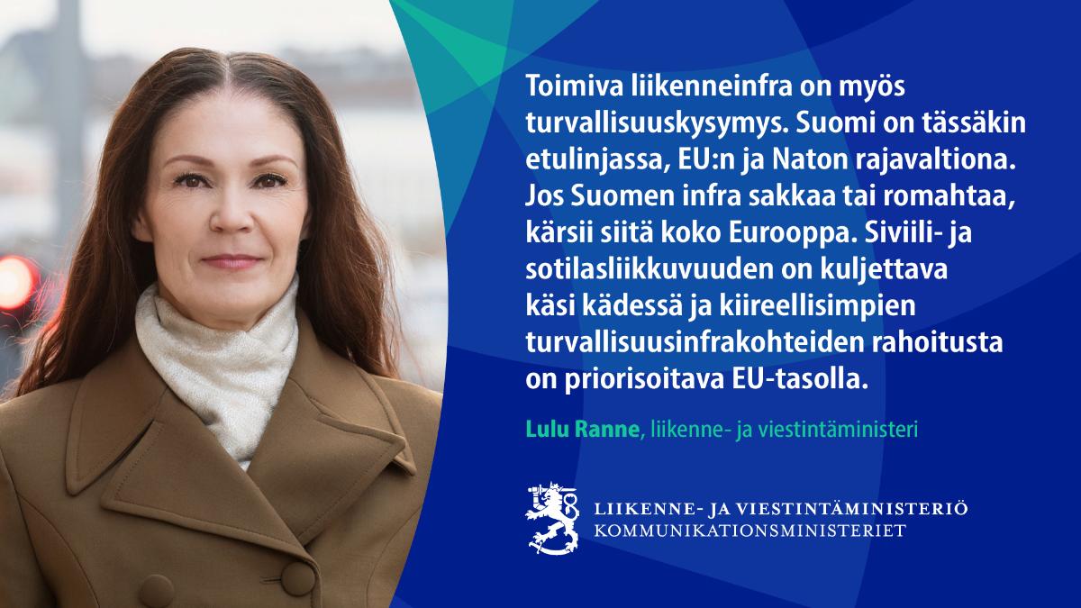 Liikenne- ja viestintäministeri Lulu Ranne.