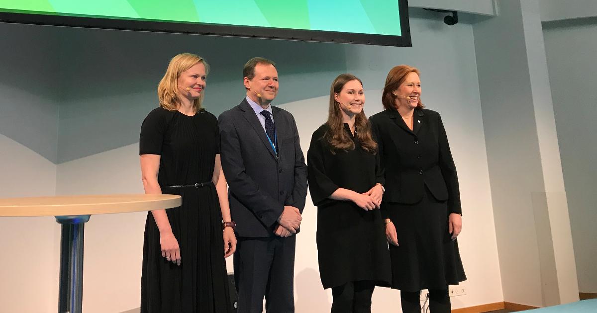 Tiede- ja kulttuuriministeri Hanna Kosonen, pääjohtaja Roberto Viola EU-komissiosta, liikenneministeri Sanna Marin ja kunta- ja omistajaohjausministeri Sirpa Paatero. (Kuva: LVM). (Kuva: LVM)