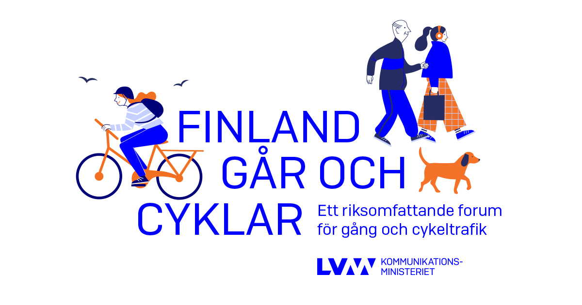 Cyklist, fotgängare och hund. (Bild: Kommunikationsministeriet och Kati Närhi)