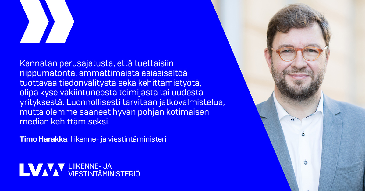 Liikenne- ja viestintäministeri Timo Harakka (Kuva: LVM, VNK/Laura Kotilanen)