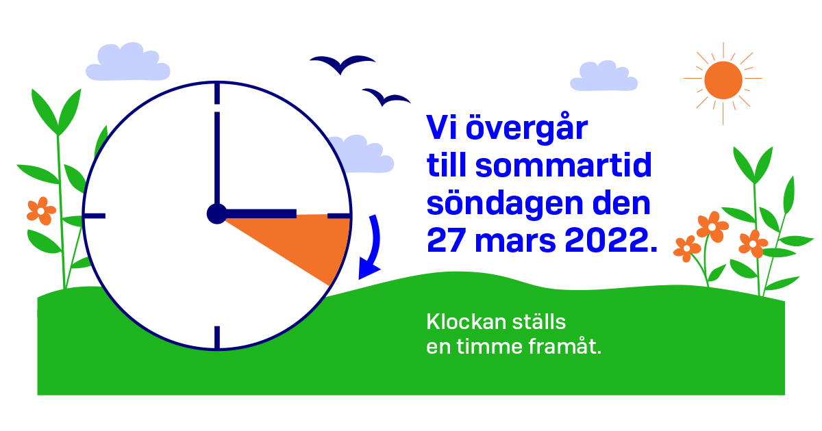 Vi övergår till sommartid söndagen den 27 mars 2022. (Bild: LVM)