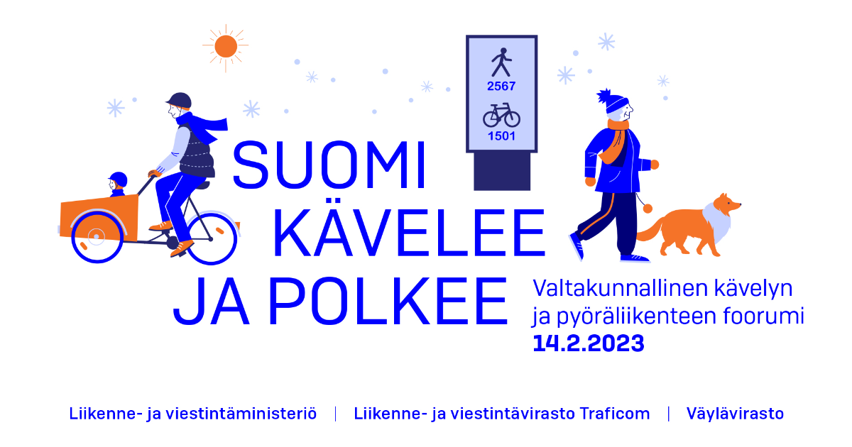 Suomi kävelee ja polkee. Valtakunnallinen kävelun ja pyöräliikenteen foorumi 14.2.2023. (Kuva: LVM)