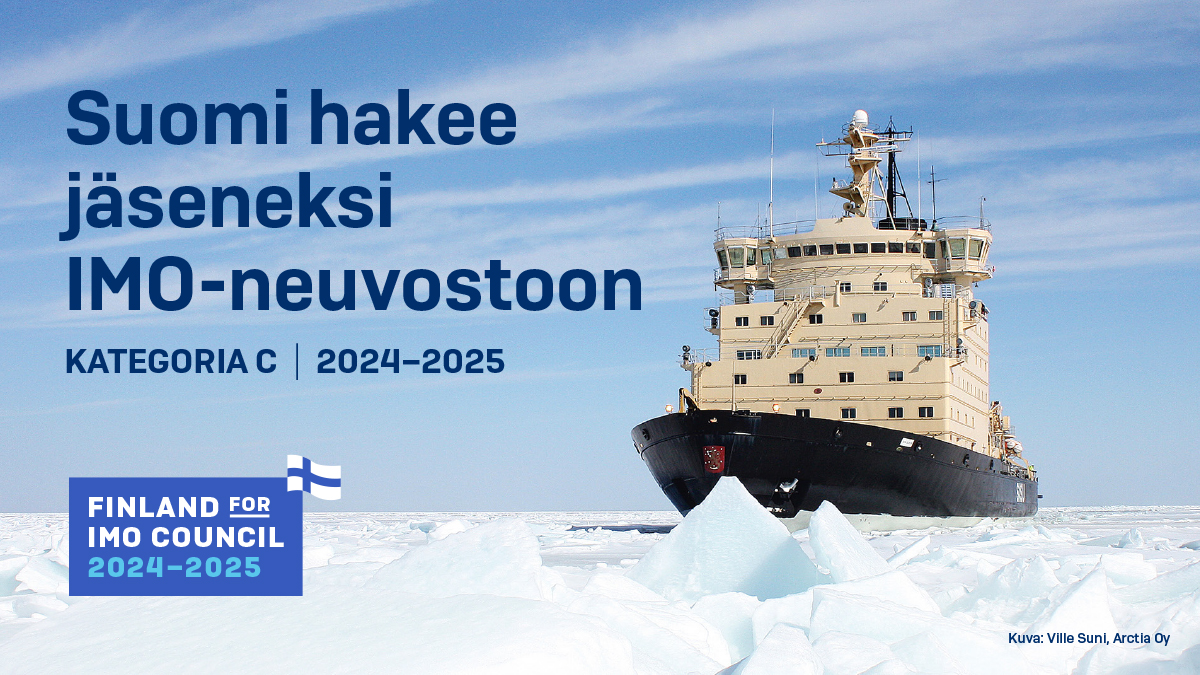 Kuvassa keltainen jäänmurtaja ja teksti 