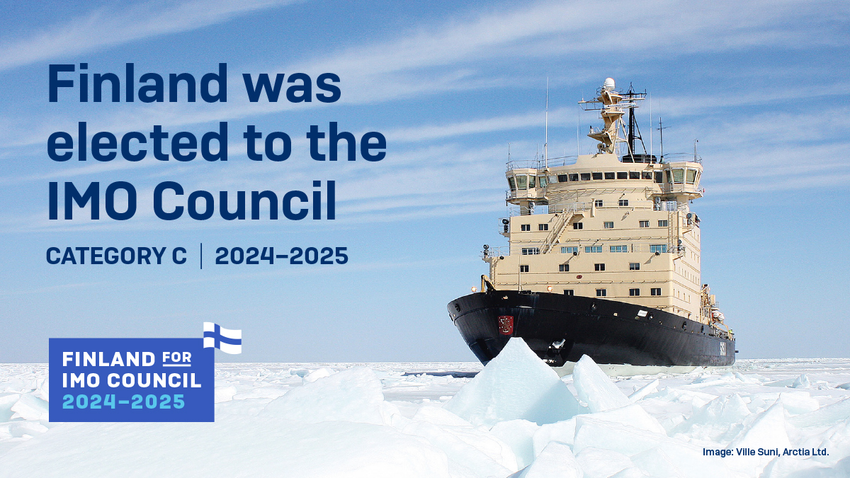 Kuvassa keltainen jäänmurtaja ja teksti 