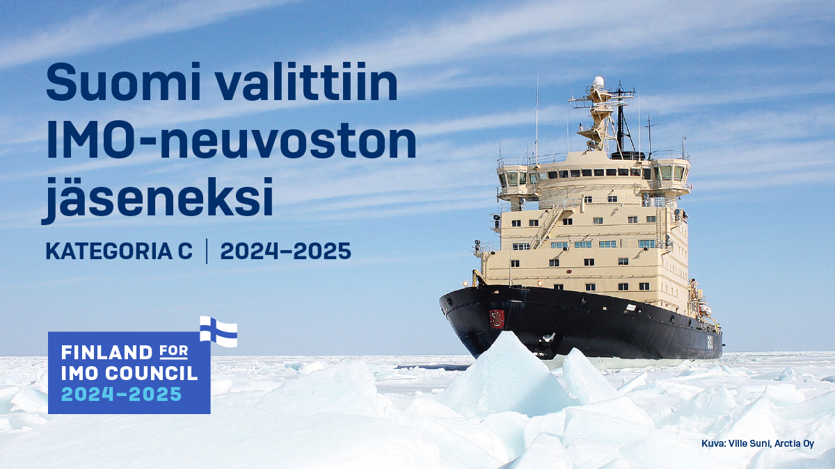 Kuvassa keltainen jäänmurtaja ja teksti 