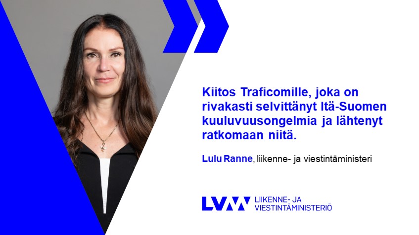 Liikenne- ja viestintäministeri Lulu Ranteen kuva ja sitaatti: 