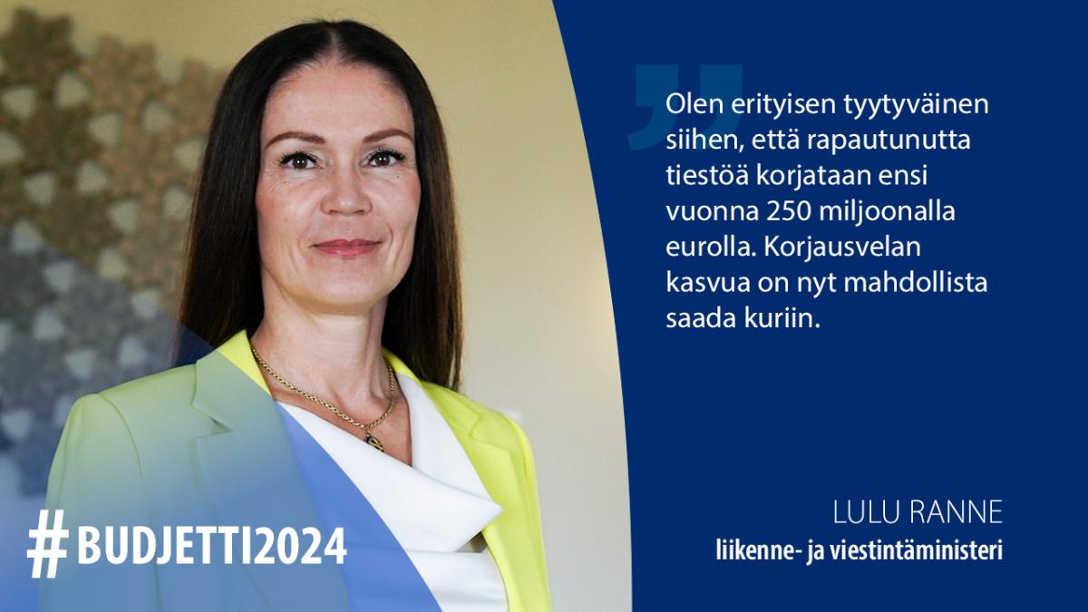 Liikenne- ja viestintäministeri Lulu Ranteen kuva ja sitaatti: 