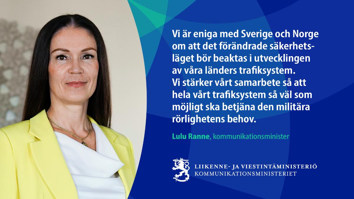 Liikenne- ja viestintäministeri Lulu Ranne katsoo kameraan