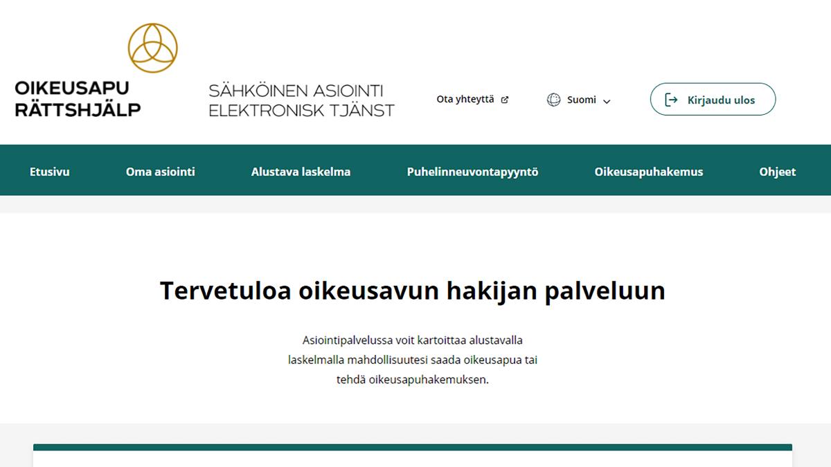 Kuva sähköisen asioinnin kansalaisen etusivusta.