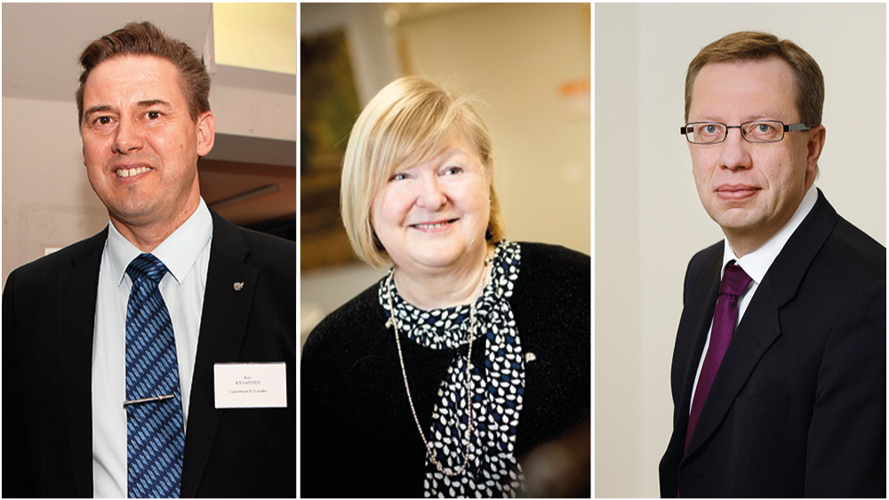 Från vänster Petri Knaapinen, Marja Karvonen ja Juha Sammallahti