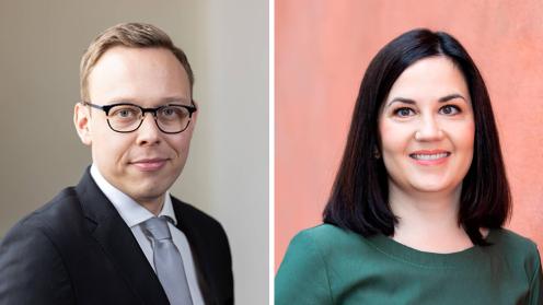 Minister of Employment Matias Marttinen and Minister of Social Security Sanni Grahn-Laasonen