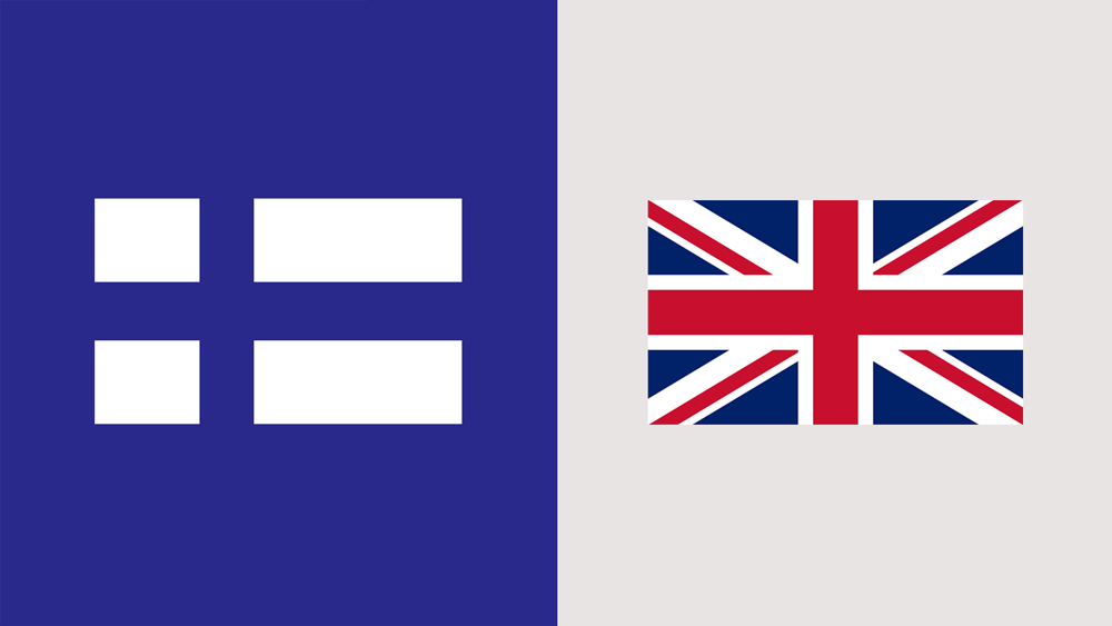 The flags of Finland and the UK side by side