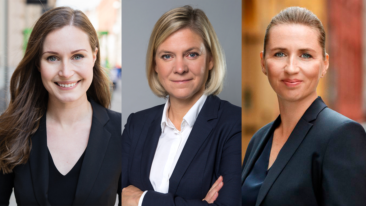 Suomen pääministeri Sanna Marin, Ruotsin pääministeri Magdalena Andersson ja Tanskan pääministeri Mette Frederiksen