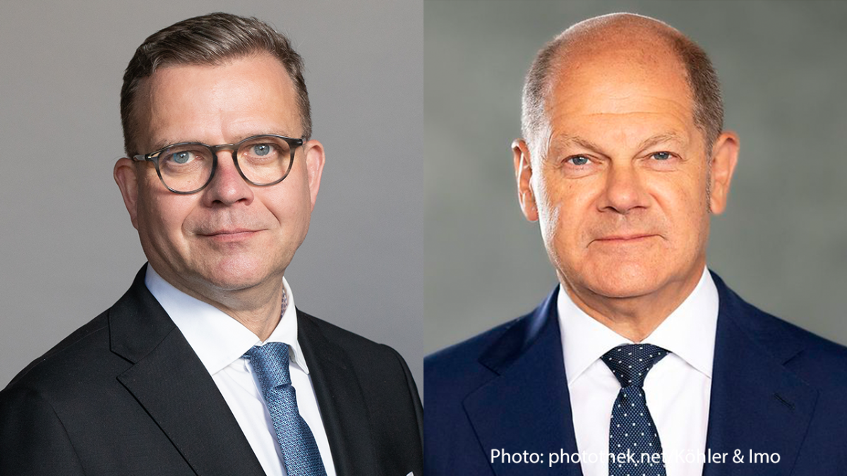 Kuvassa pääministeri Petteri Orpo ja Saksan liittokansleri Olaf Scholz vierekkäin