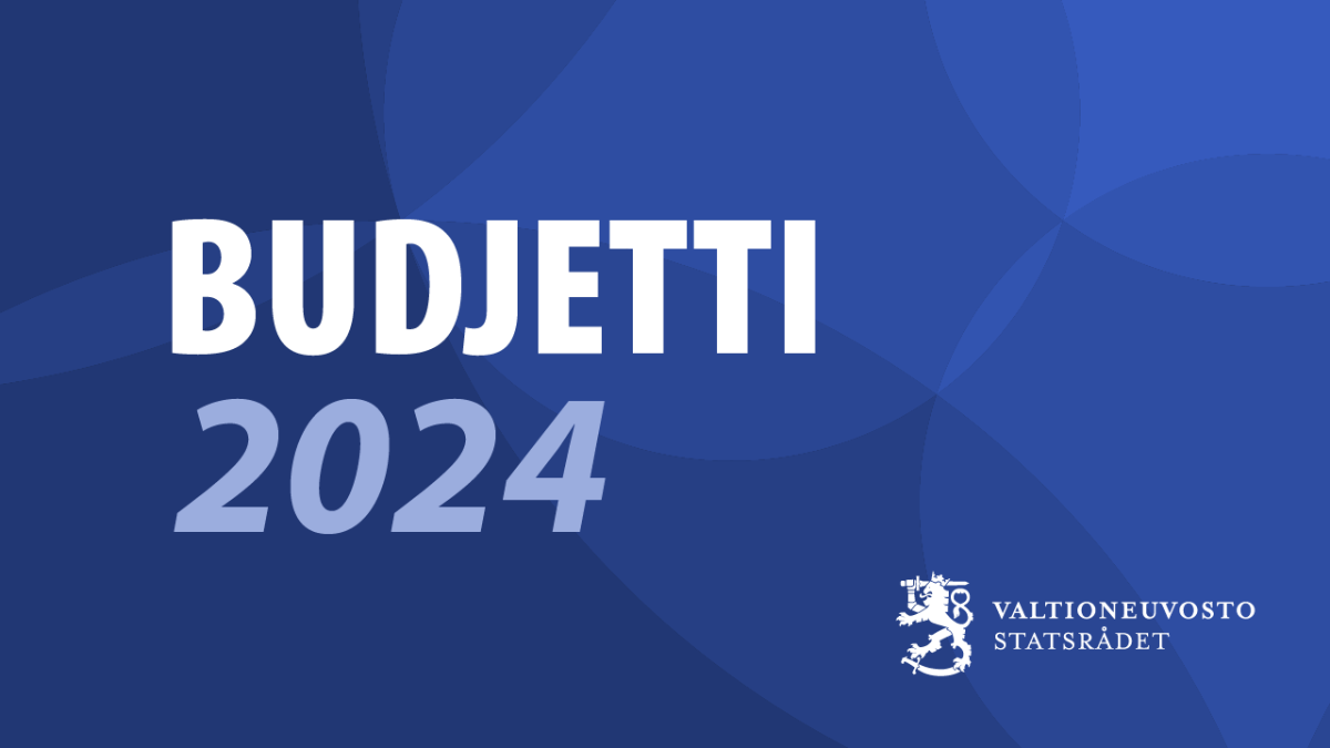 Kuvassa teksti budjetti 2024 ja valtioneuvoston logo