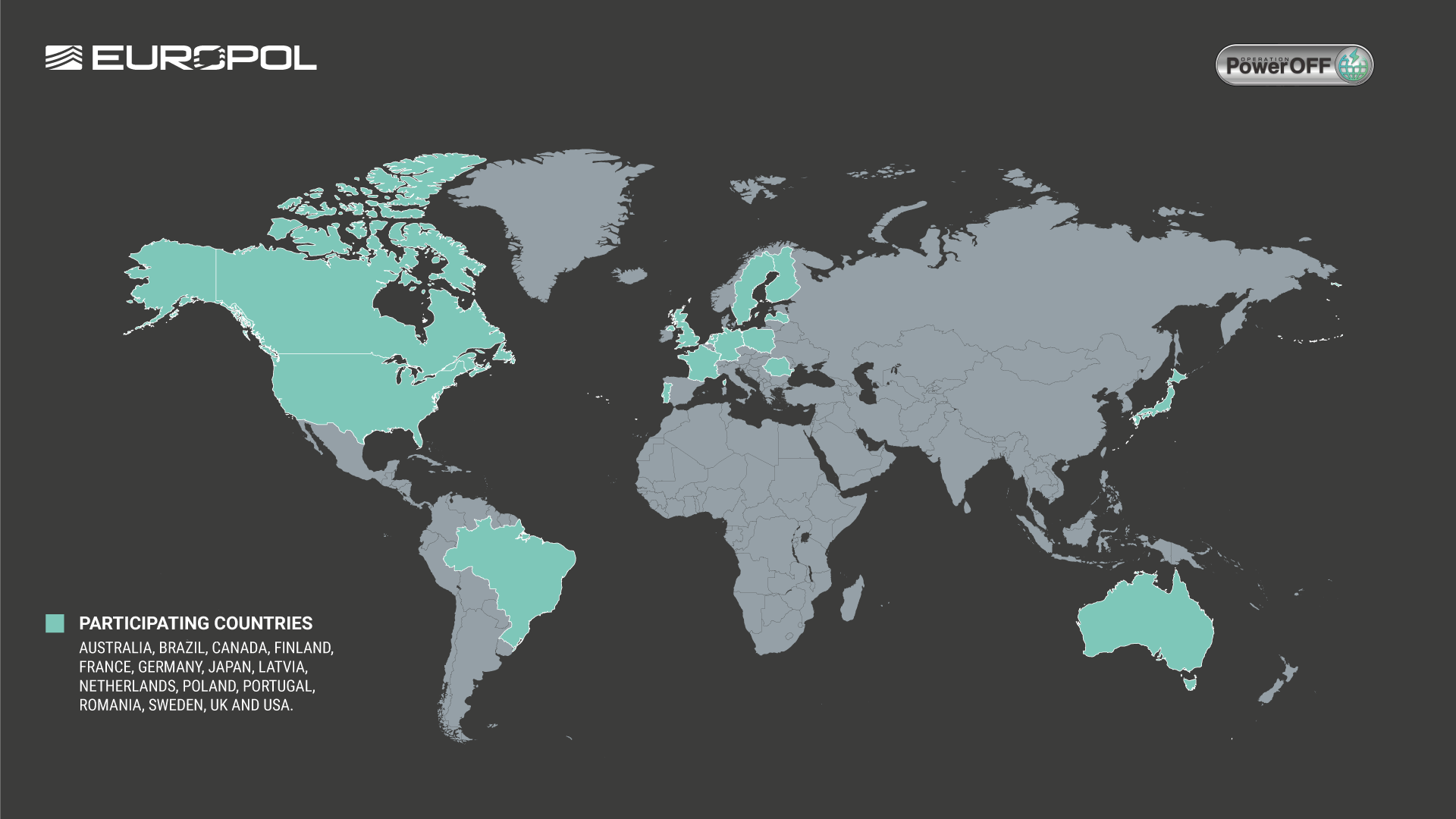 Countries participating in the operation PowerOFF. Photo: Europol. 