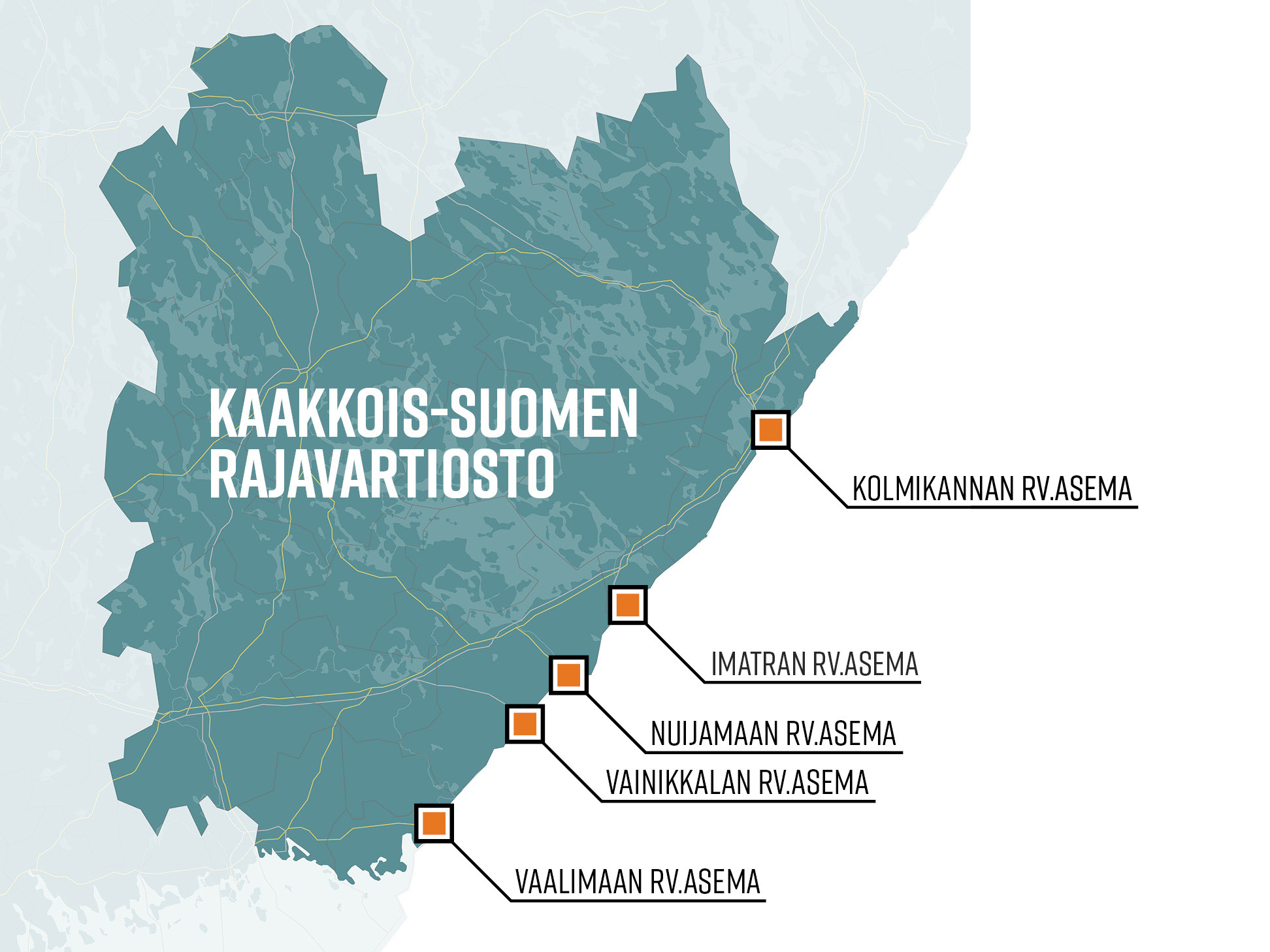 Map of the Southeast Finland Border Guard District.